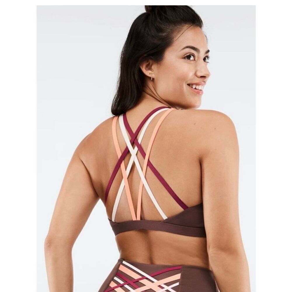 Fabletics Boost Medium Impact Sports Bra Brown Maroon Pink Melon Size Lg NWOT - Picture 2 of 13